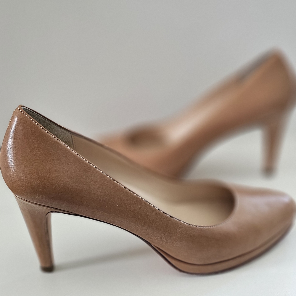 Cole Haab Tan Medium Heel Platform Pumps